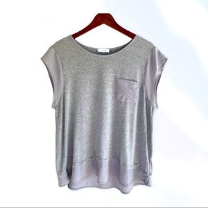 Calvin Klein Womens Layered Heather Grey Tshirt With Satin Pocket Size XL